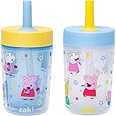 Zak Designs Peppa Pig Capri Toddler Tumblers For Travel or At Home, 9oz 2-Pack Double Wall Plastic Sippy Cups With Leak-Proof Design is Perfect For Kids (Peppa and Friends)