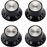 Metallor Electric Guitar Top Hat Knobs Speed Control Knobs 2 Volume 2 Tone | Compatible with Les Paul LP Electric Guitar, Guitar Parts Replacement, Black