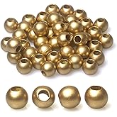 120 15mm Wood Beads - Hole 7mm for Macrame Projects, Large Hole Gold Wooden Marame Beads for Handmade Crafts Home Decor