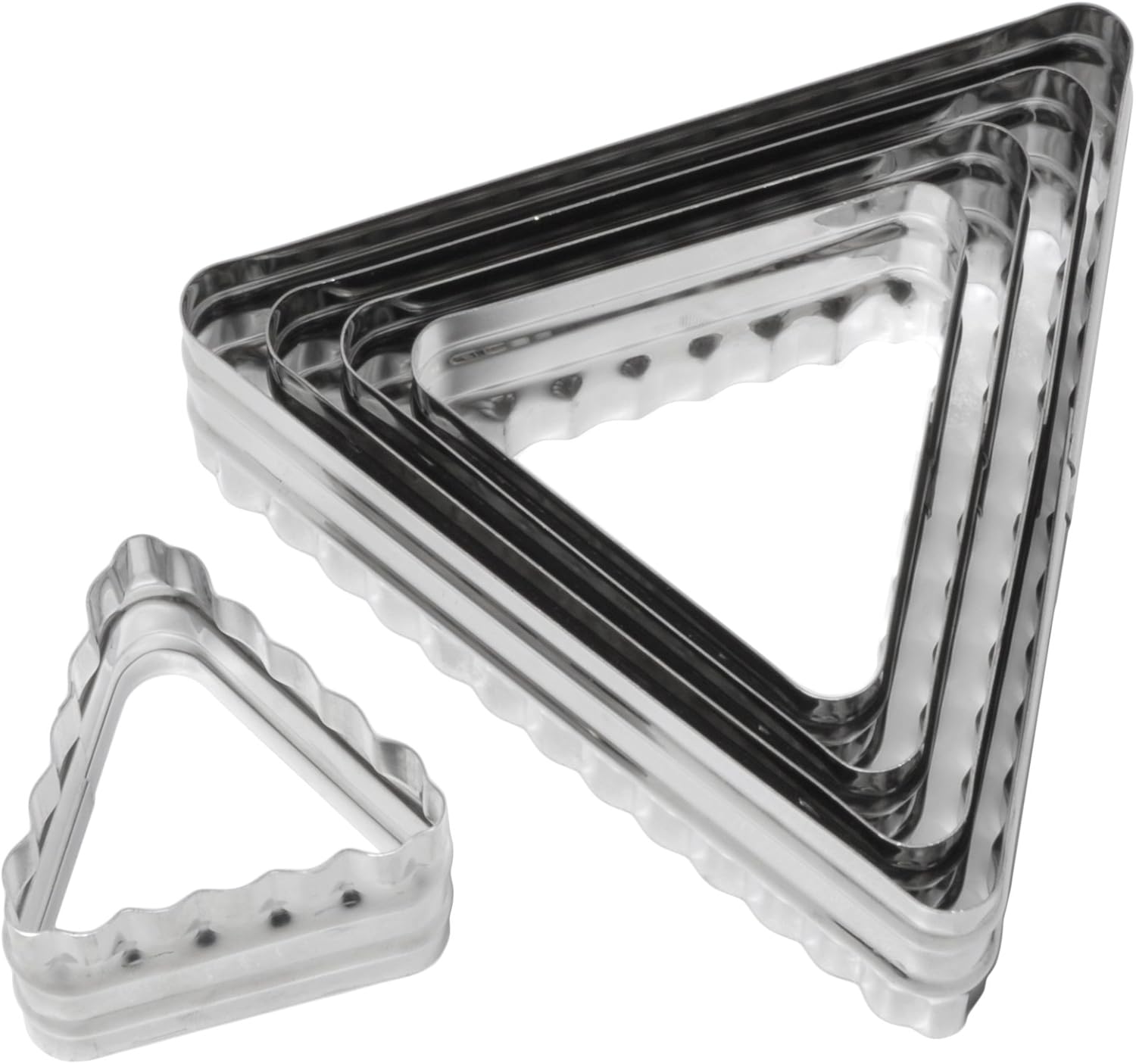 Ateco Double Sided Triangle Cutters in Graduated Sizes, Fluted & Plain Edges, Stainless Steel, 6 Pc Set