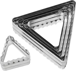 Ateco Double Sided Triangle Cutters in Graduated Sizes, Fluted & Plain Edges, Stainless Steel, 6 Pc Set