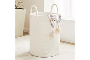 Fiona's magic White Woven Rope Laundry Basket, 58L Tall Laundry Basket for Blanket Storage, Large Baby Nursery Hamper for Laundry, Decorative Clothes Hamper for Bedroom, Living Room