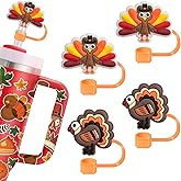 Stanley 4 Pack Thanksgiving Straw Covers - Silicone Fall Straw Toppers for 30&40 Oz Water Bottle - Turkey, Thanksgiving Gifts