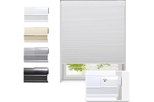 Tonature No Drill Cellular Shades for Indoor Windows, Thermal Insulating & Noise Reducing Honeycomb Blinds, Free Stop Cordless Blackout Shades, White, 34 1/2" W x 64" H