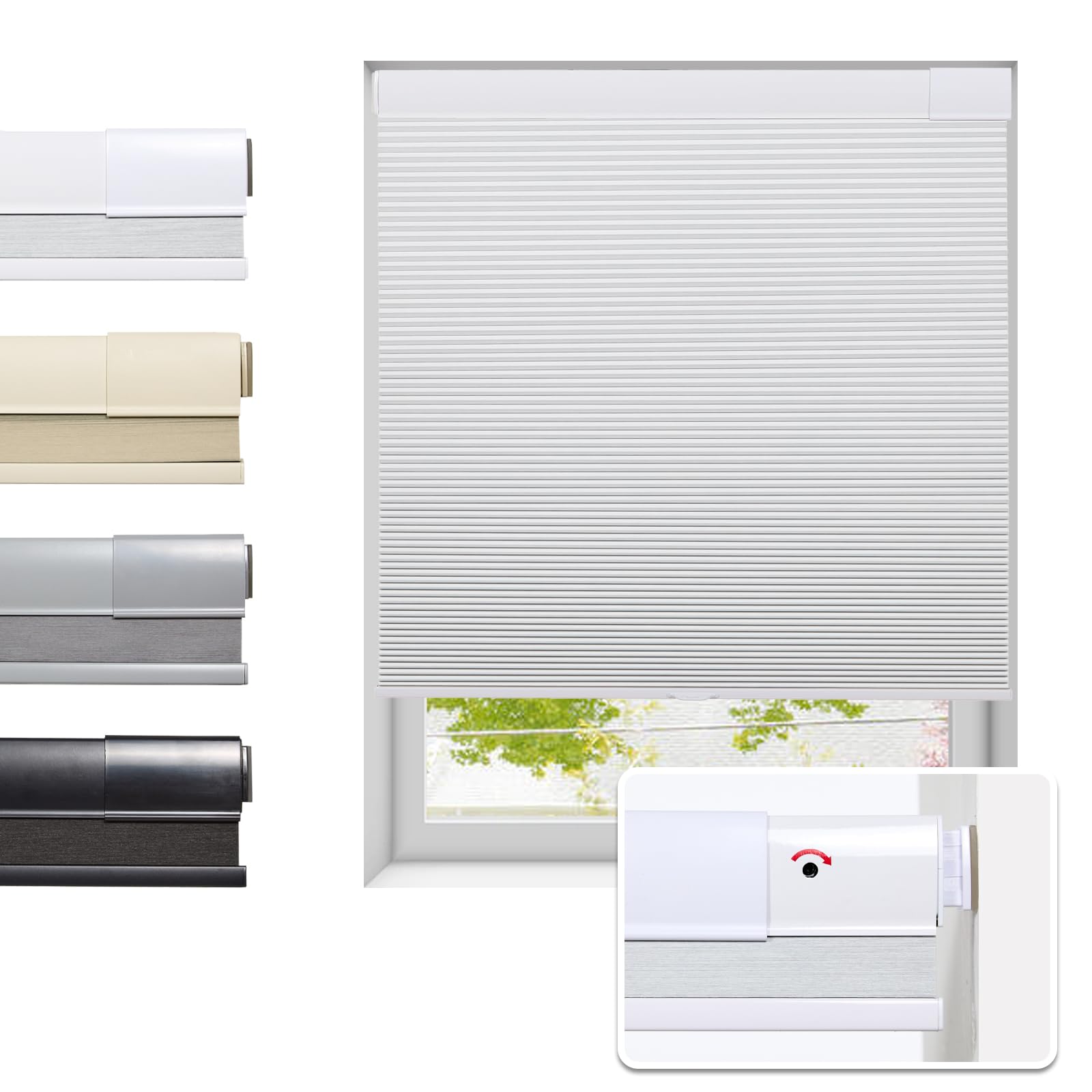 Photo 1 of Tonature No Drill Cellular Shades for Indoor Windows, Thermal Insulating & Noise Reducing Honeycomb Blinds, Free Stop Cordless Blackout Shades, White,69 1/2" W x 64" H