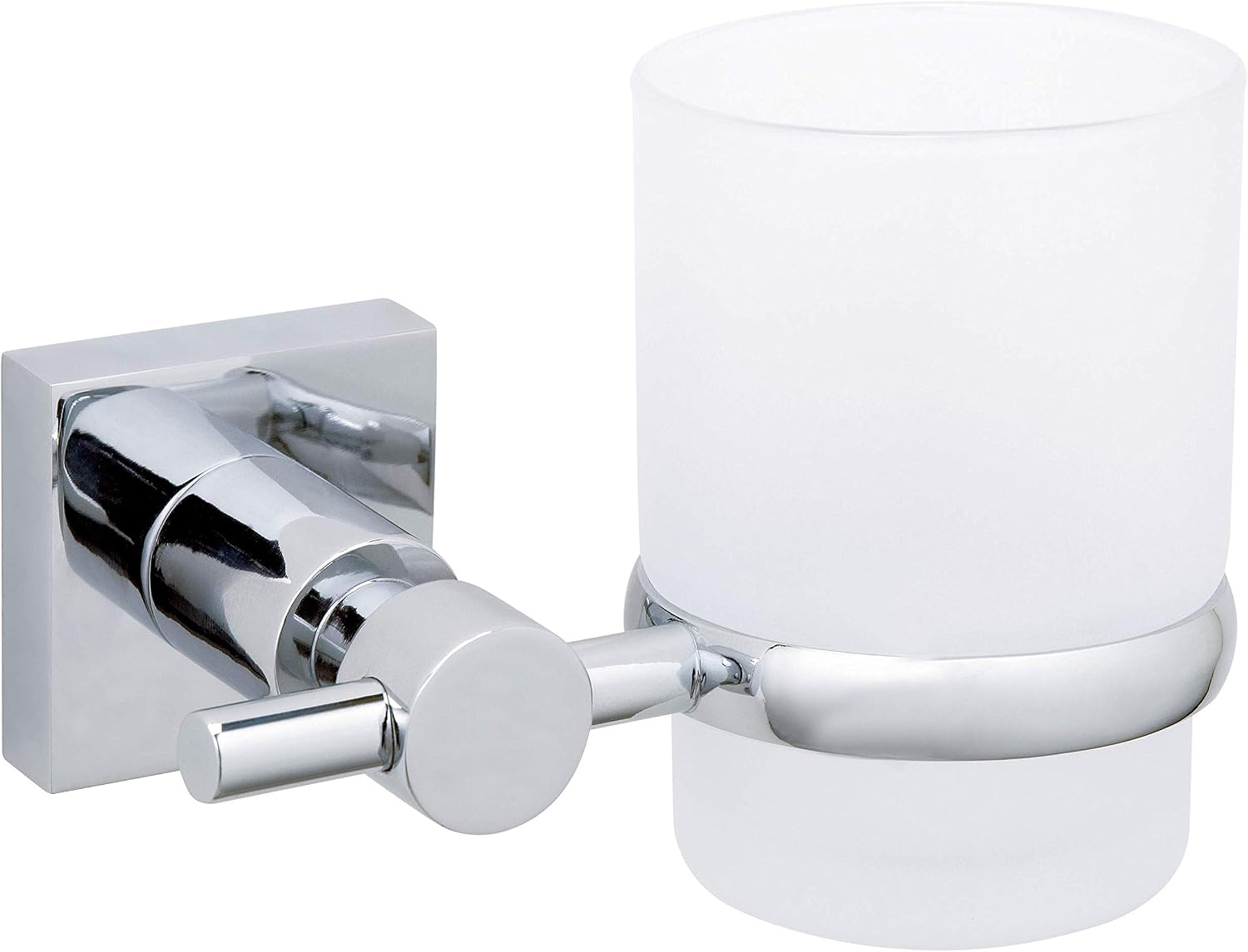 tesa Hukk tumbler holder, high gloss chromed metal, self-adhesive, adhesive mounting technology, 95mm x 125mm x 90mm
