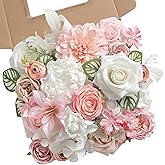 RUIDKUN White Pink Artificial Flowers Silk Fake Roses Peonies Greenery Combo Box Set for DIY Wedding Bouquets Bridal Shower Centerpieces Floral Arrangements Party Tables Home Decoration