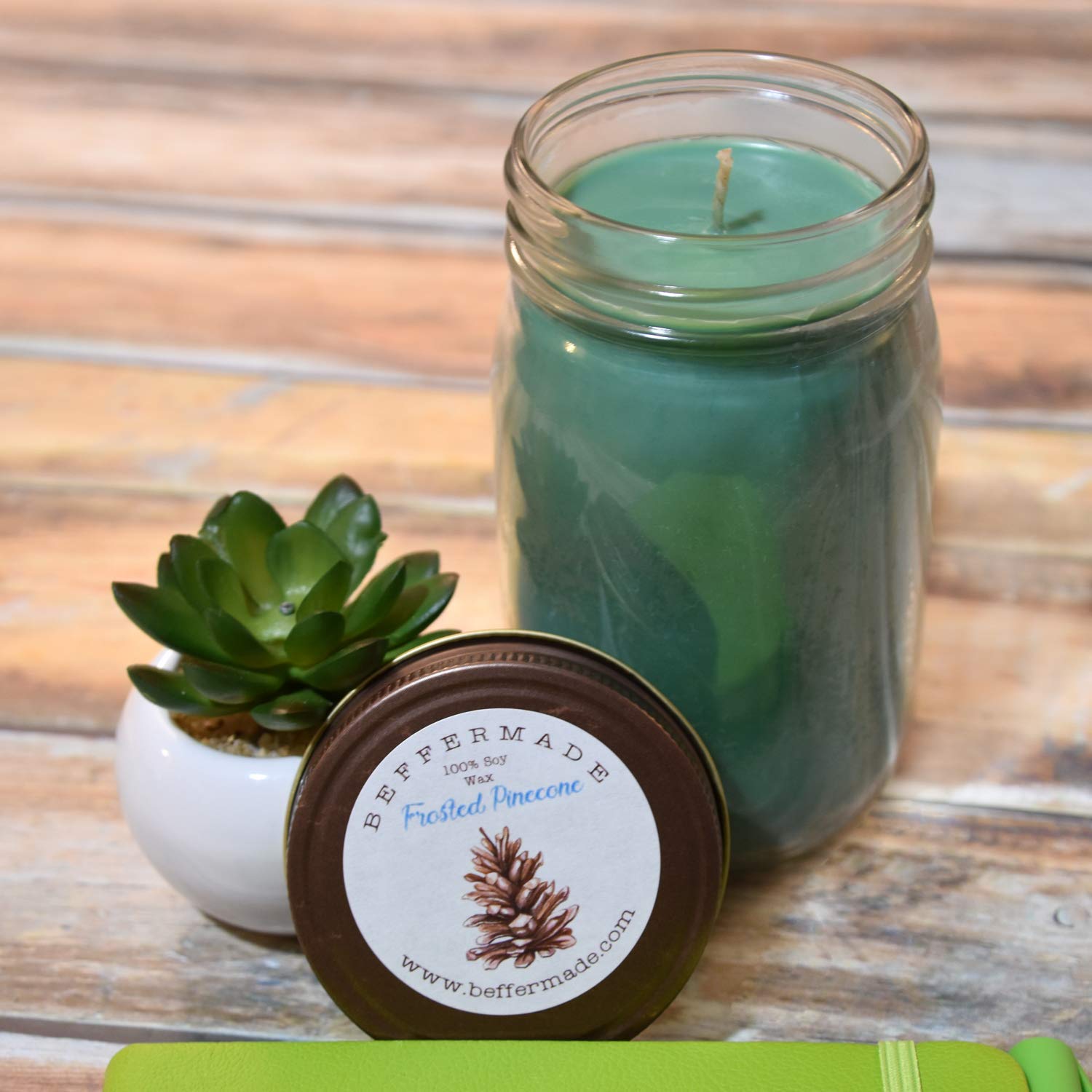 Frosted PInecone Candle 16 oz soy mason jar candle Handmade
