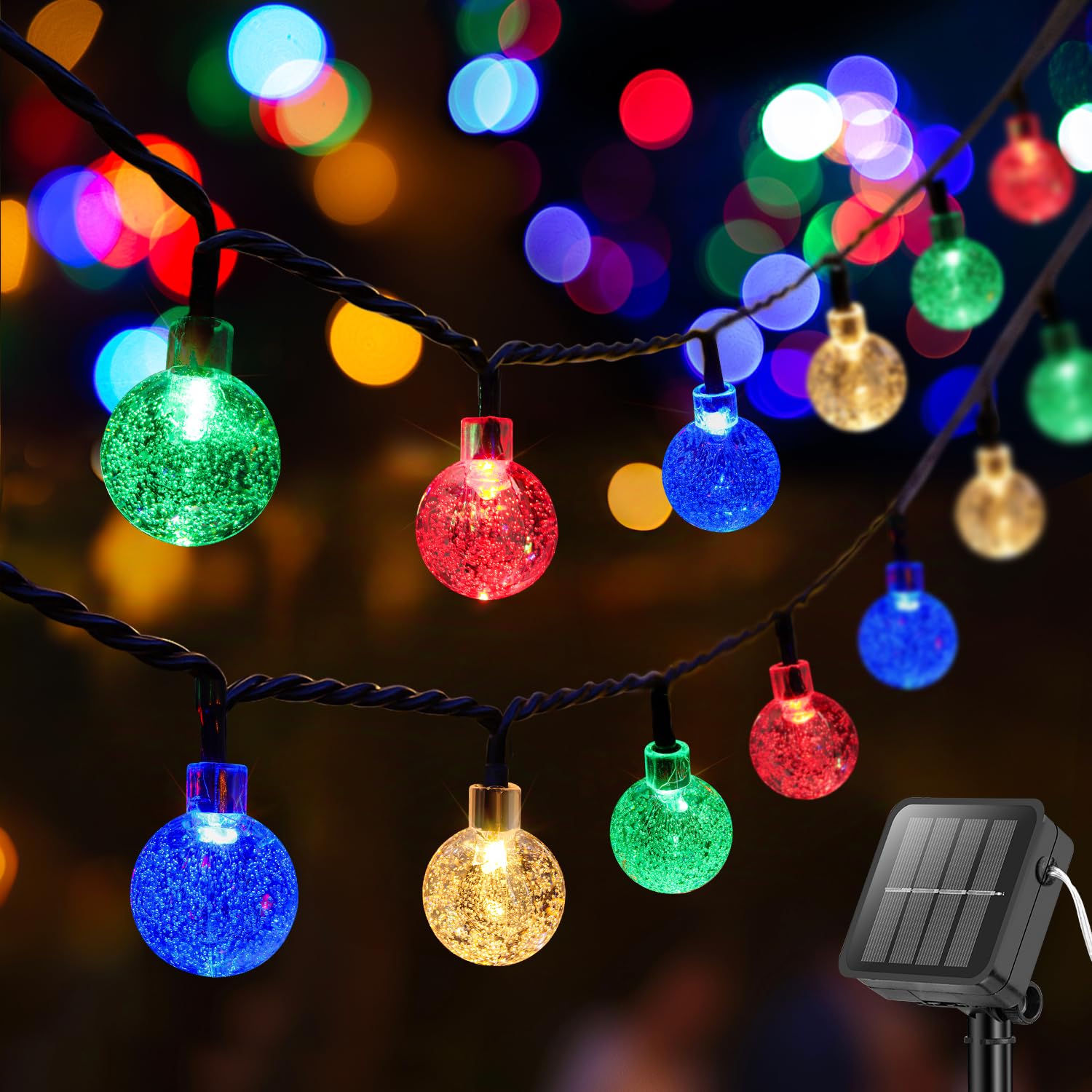 Photo 1 of Metaku Solar String Lights for Outside, 20FT 30 LED Crystal Globe String Lights, Solar Powered Outdoor Light with 8 Lighting Modes, Patio Hanging Lights for Garden, Camping and Party Décor Multicolor