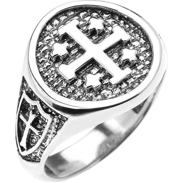 14k White Gold Knights Templar Shield Crusader Band