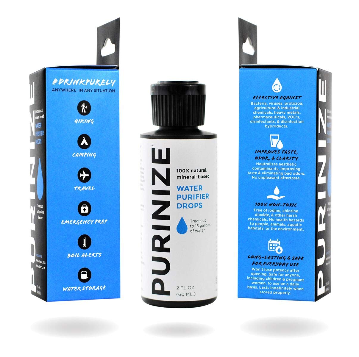 PURINIZE - The Best and Only Patented Natural Water Purifying Solution - Chemical Free Camping and Survival Water Purification