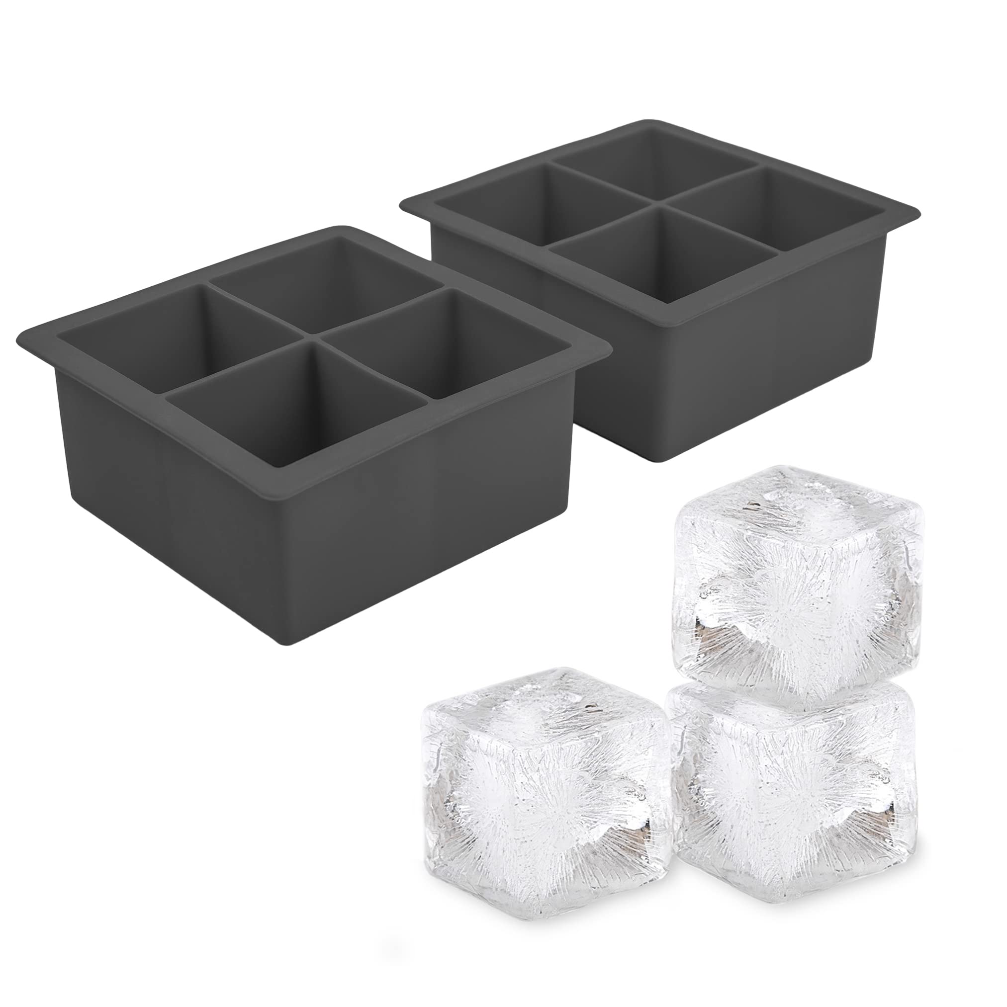 Tovolo Elements XL, Set of 2 Silicone Trays Extra-Large Ice Cubes for Whiskey, Bourbon, Cocktails & More, BPA-Free & Dishwasher-Safe, One, Charcoal Gray