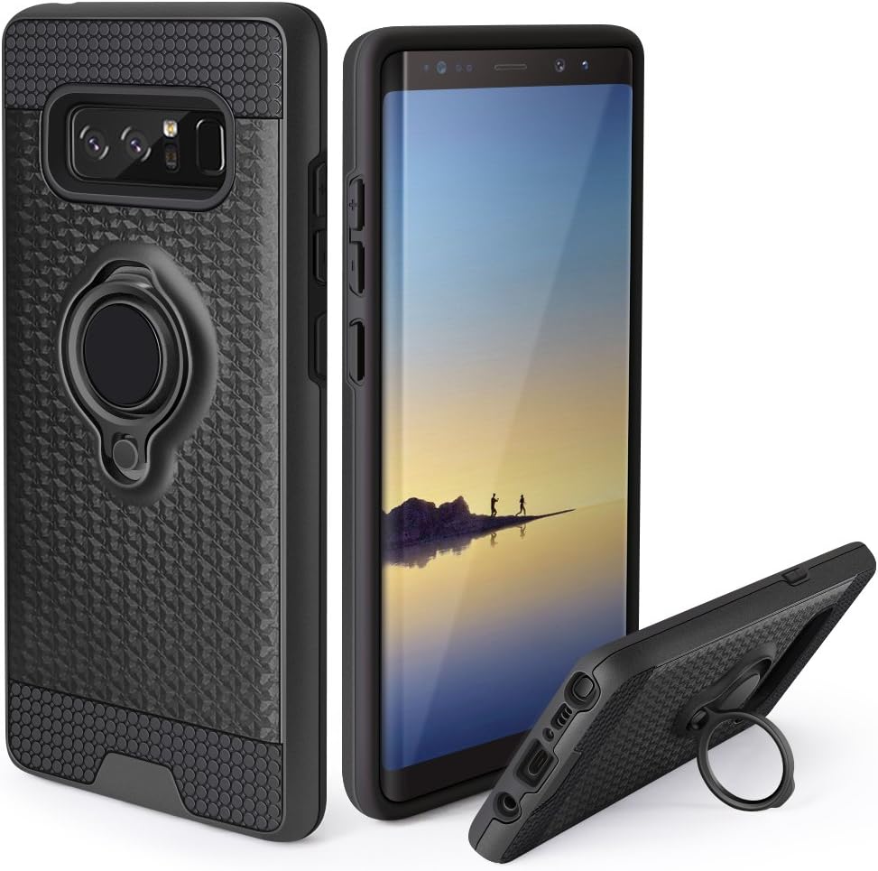 Galaxy Note 8 Case,Jelanry Ring Holder Phone Mount Stand Cover Note 8 Case Kickstand Shell Impact Resistant Dual Layer Armor Hybrid Protective Soft Bumper Case Galaxy Note 8 Black