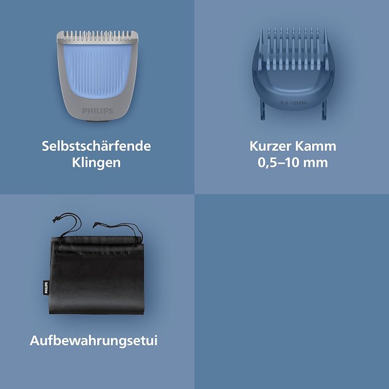 Bartschneider 3000er-Serie – selbstschärfende Klingen mit abgerundeten Spitzen, 20 Längeneinstellungen, Lift&Trim-Kamm, 100% wasserdicht, Akkuanzeige, USB-Ladegerät, Modell BT3619/15