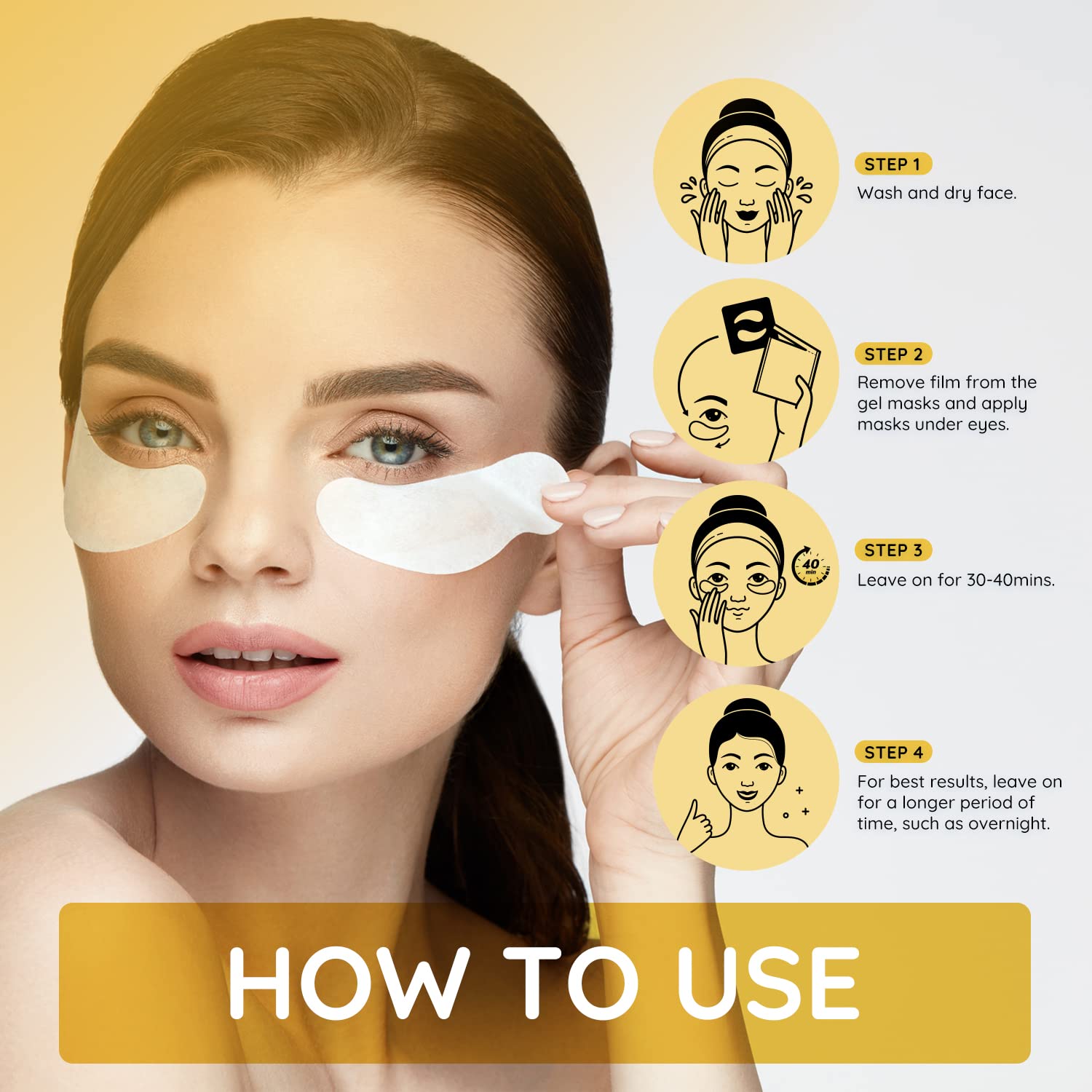 Enaskin Naturals Under Eye Patches for Dark Circles: Premium Gels Pads - Reduce Eye Bags, Wrinkles & Puffy 10 Pairs (Black)