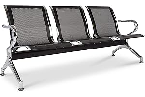 Kinsuite 3-Seat Waiting Room Bench - Waiting Room Chairs with Arms Airport Reception Bench, Lobby Bench Seating Office Bench Waiting Area Chairs for Airport Business Hospital Market, Black