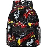 Monster Truck School Backpack for Boys Girls Kids 16 Inch Waterproof Strap Adjustable Travel Casual Daypack Lightweight Schoolbag Cool Car Bookbag Elementary School Bag