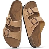 Project Cloud 100% Genuine Leather Mens Sandals - Memory Foam Insole & Cork Footbed Slides for Men Footwear - Non-Slip Summer Sandals for Men & Lightweight Mens Slides (Heritage)