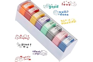 Tmtains 8Pcs Teacher Stamps for Grading Classroom Teacher Supplies Self-inking Motivational Encouraging Comments Colorful Stamp Set for Parent Signature School Teacher Review Homework Reward with Tray