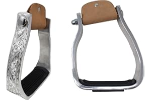 PRORIDER Challenger Western Engraved Angled Sloped Barrel Aluminum Saddle Stirrups 51140