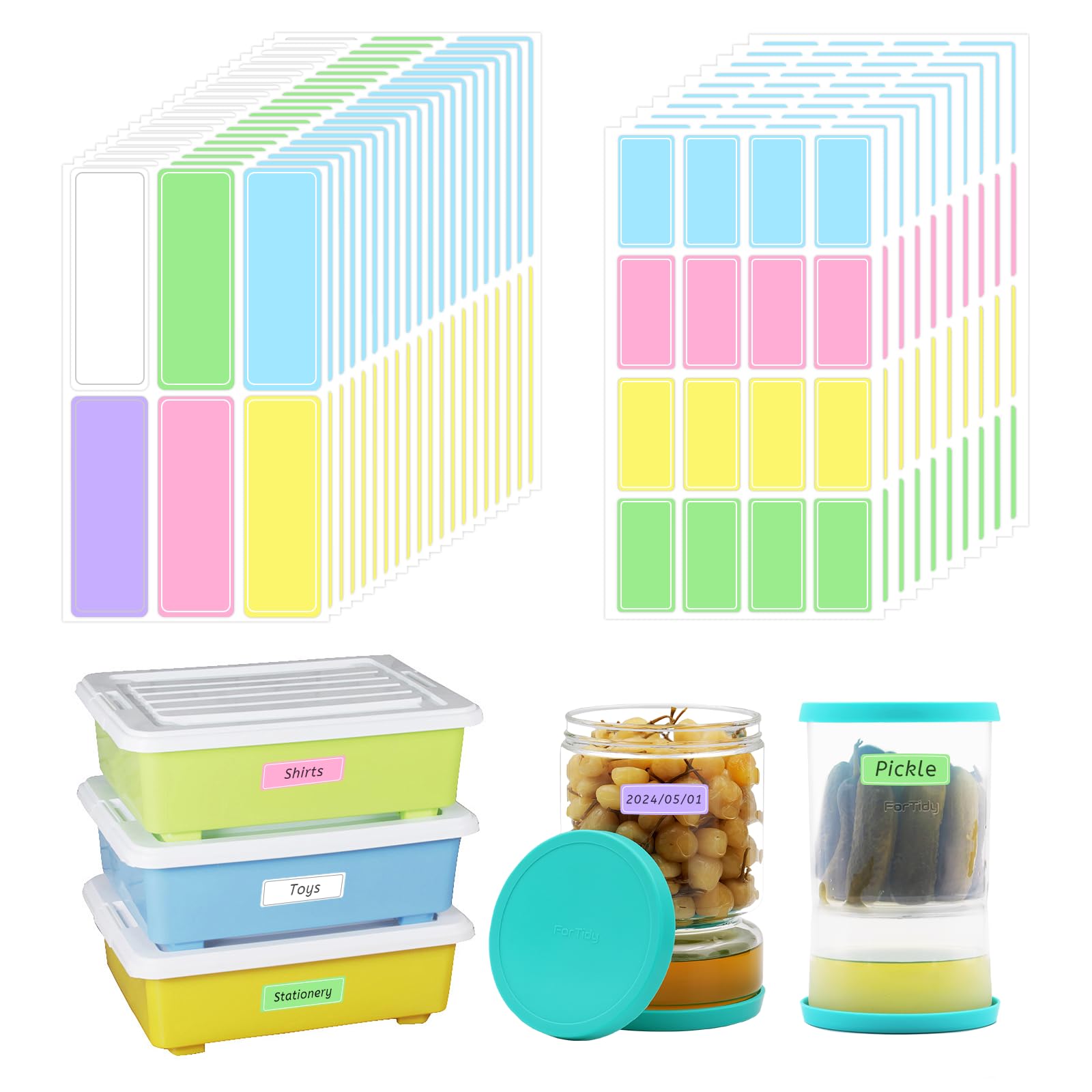 Photo 1 of ForTidy Removable Color Coding Labels - Rectangular All Purpose Label Stickers for Office, Classroom or Kitchen Storage Organization Marking, Waterproof, 6 Colors, 2 Size, Pack of 280