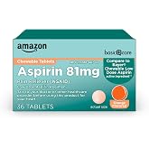 Amazon Basic Care Low Dose Aspirin 81 mg Chewable Tablets, Pain Reliever for Minor Aches, Orange Flavor, 36 Count