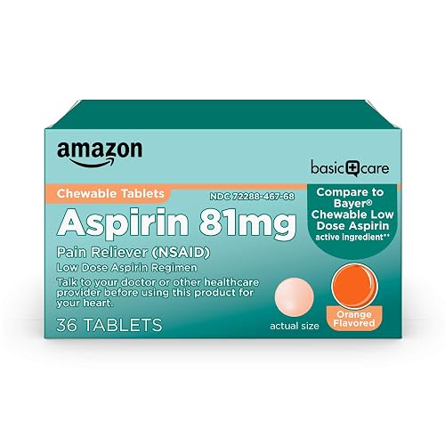 Amazon Basic Care Low Dose Aspirin 81 mg Chewable Tablets, Pain Reliever for Minor Aches, Orange ...