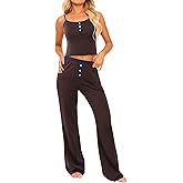 Remidoo Women's Striped Pajama Set Cami Top and Long Pants 2 Piece Sleepwear