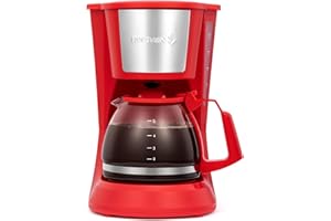 Holstein Housewares 5 Cup Drip Coffee Maker – Compact and User-Friendly with Auto Pause & Serve, Reusable Filter, Measuring Spoon & Glass Carafe, Office & Dorm Use, Red