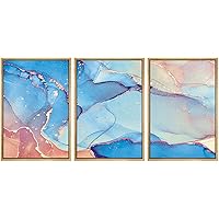 SIGNWIN Framed Canvas Wall Art Gold, Blue, Pink and Orange Alcohol Ink Color Block Abstract Digital Art Modern Colorful for Living Room, Bedroom, Office - 16