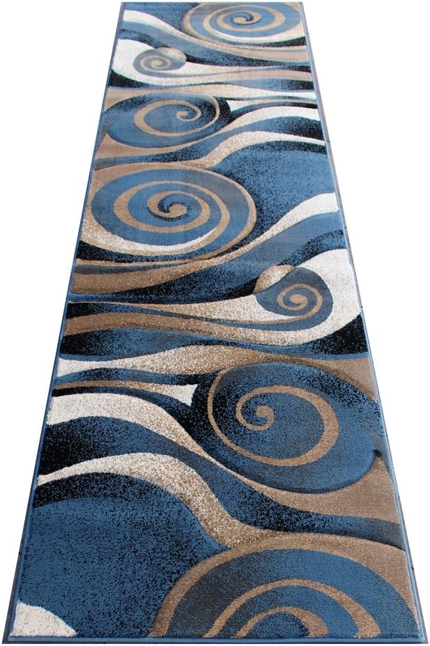 Modern Runner Area Rug Design Sculpture 258 Blue (32 Inch X 7 Feet)