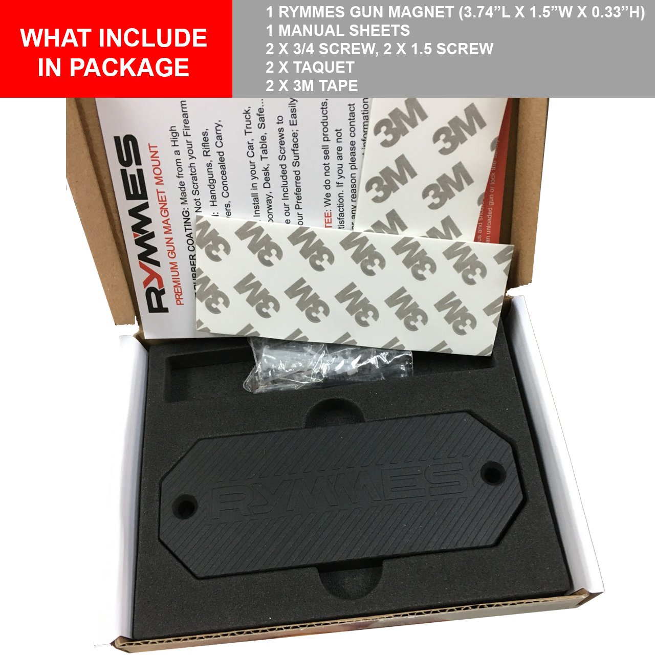 RYMMES Gun Magnet Mount Holder (45 lbs Rated) - Magnetic Holster for Handgun, Rifle, Pistol, Revolver, Shotgun, Airsoft, Magazines - Concealed Your Firearm on Car, Truck, Wall, Safe, Desk, Vehicle