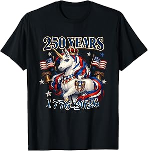 250 Years 1776-2026 Unicorn American 250th Anniversary USA T-Shirt
