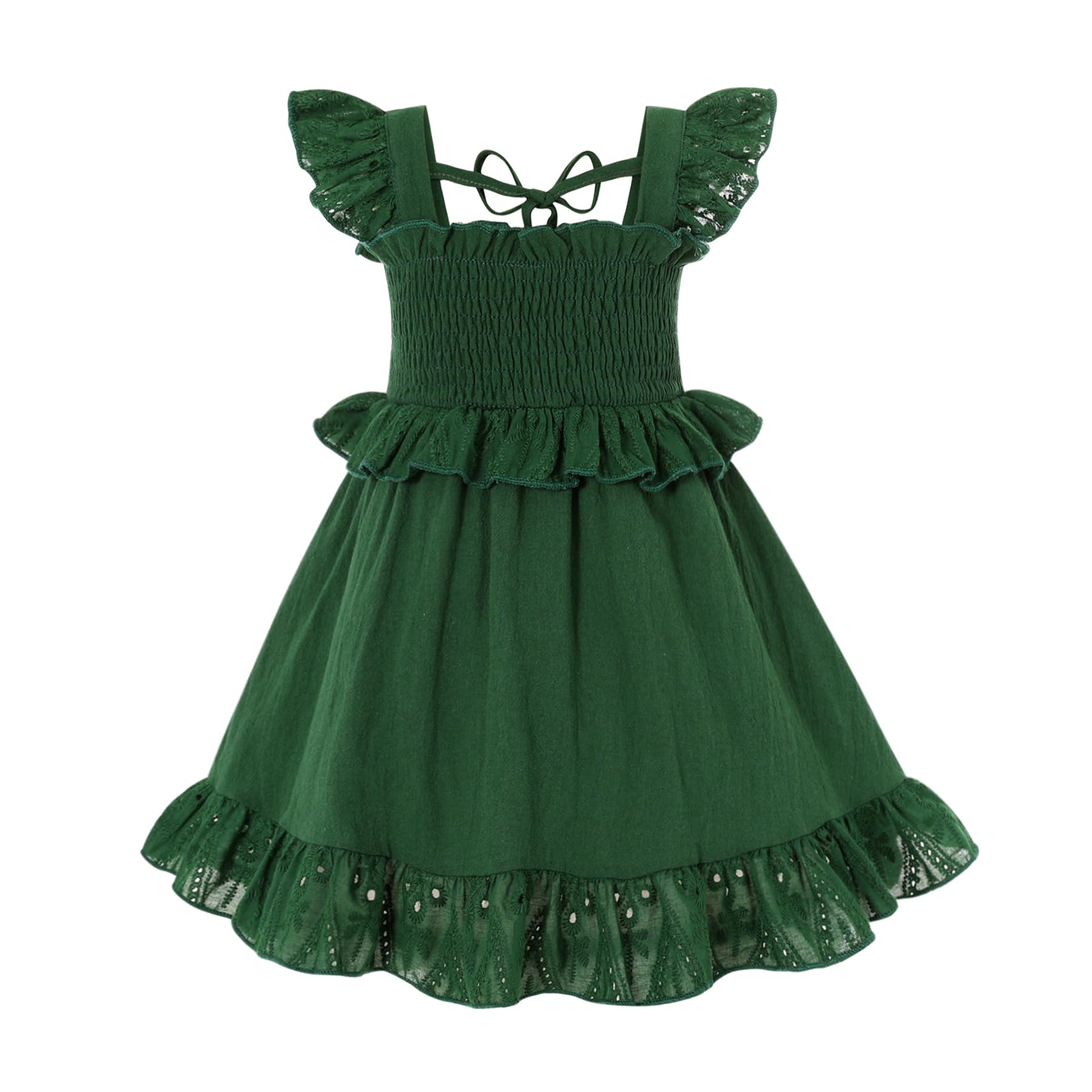 Photo 1 of YOUNGER TREE Toddler Dress Baby Girls Cotton Ruffle Sleeveless Summer Dresses Kids Boho Beach Casual Sundress(Blackish Green,18-24 Months)