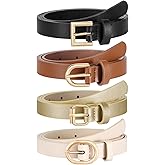 JASGOOD 4 Pack Women Skinny Leather Belt for Dresses with Gold Buckle Ladies Thin Waist Belt for Jeans Pants
