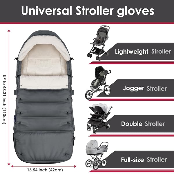 UNIVERSAL, WEATHER-PROOF, WARM STROLLER FOOTMUFF | EXTENDABLE WINTER COVER | ADJUSTABLE BUCKLE | STROLLER BUNTING BAG | COSYDIARY STROLLER ACCESSORIES | STROLLER COVER (CHARCOAL GRAY)