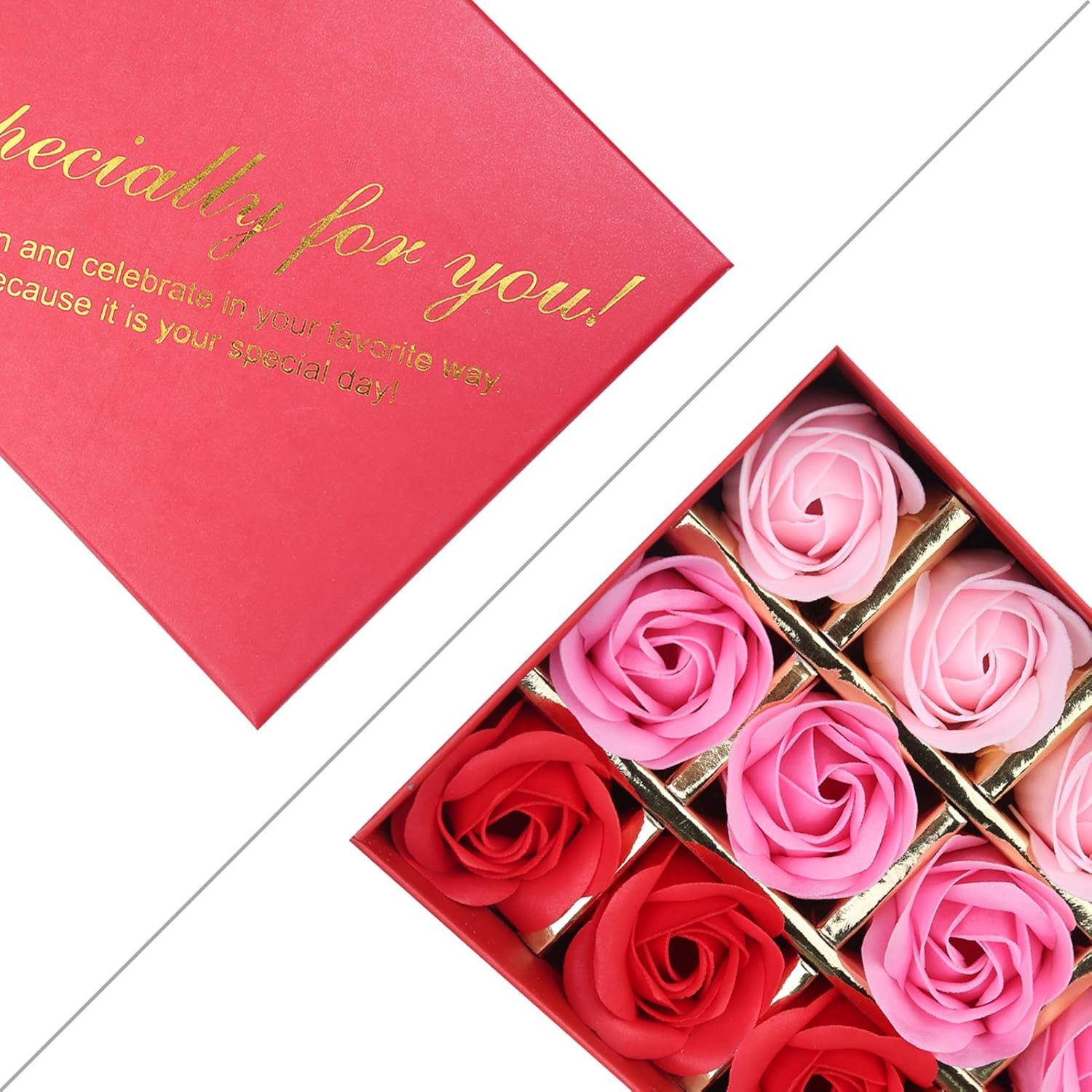 Rotumaty 18 PCS Floral Scented Bath Soap Rose Flower Petals, Plant Essential Oil Rose Soap Set, Best Gifts for Her Women Girls Mom Lover Birthday Valentine Christmas (Red) : Beauty
