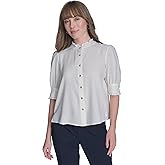Tommy Hilfiger Womens Short Sleeve Ruffle Neck Button Front Shirt