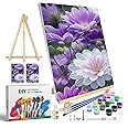 JOOZ Paint by Numbers Kits for Adults with Frame, Flowers Paint by Numbers for Adults, Paint by Number Canvas for Adults with Easel, DIY Acrylic Oil Painting Kit for Home Wall Decor 8 x 12 Inch