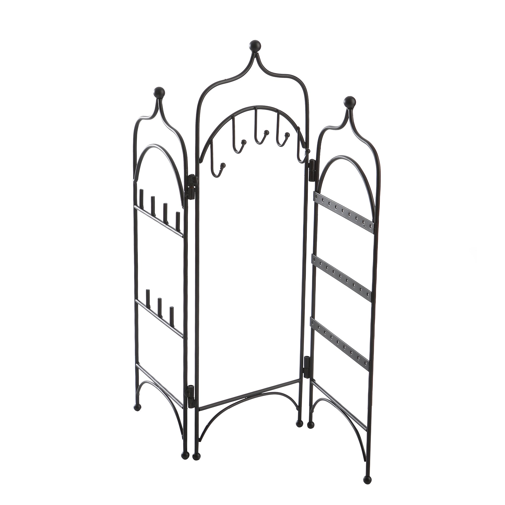 Modern Black Metal 3 Panel Trellis Folding Jewelry Hanger Organizer for Bracelet, Earrings, Necklace