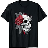 Rose Skeleton Skull Hand Red Flower Rose T-Shirt