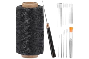 TLKKUE Upholstery Repair Sewing Thread Kit, 273 Yards Waxed Thread Needle Straight Awl, Heavy Duty Wax String Sewing Kit for Upholstery Repair Leather Crafting DIY Stitching (Black)