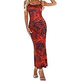 MSVLDR Women's 2026 Summer Sexy Print Maxi Dress Floral Square Neck Spaghetti Strap Bodycon Slip Long Dresses