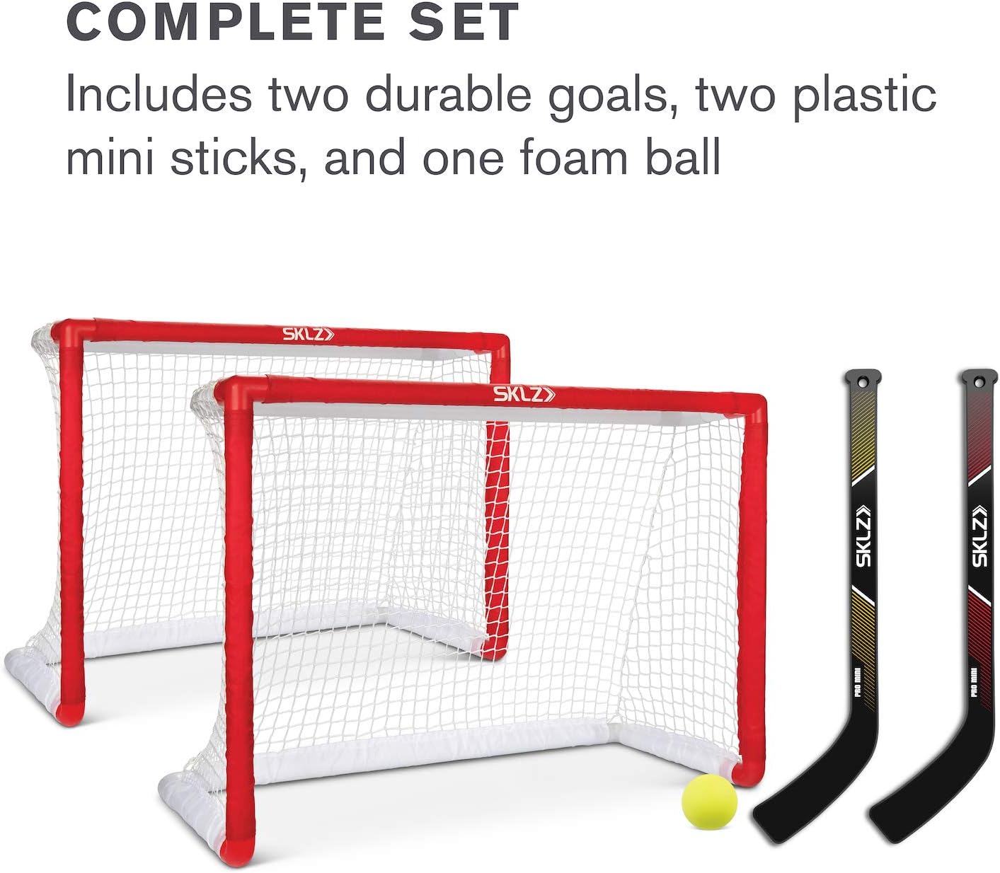 SKLZ Pro Mini Indoor Miniature Hockey Set, includes 2 Goals, 2 Sticks, and 1 Foam Ball : Sports & Outdoors