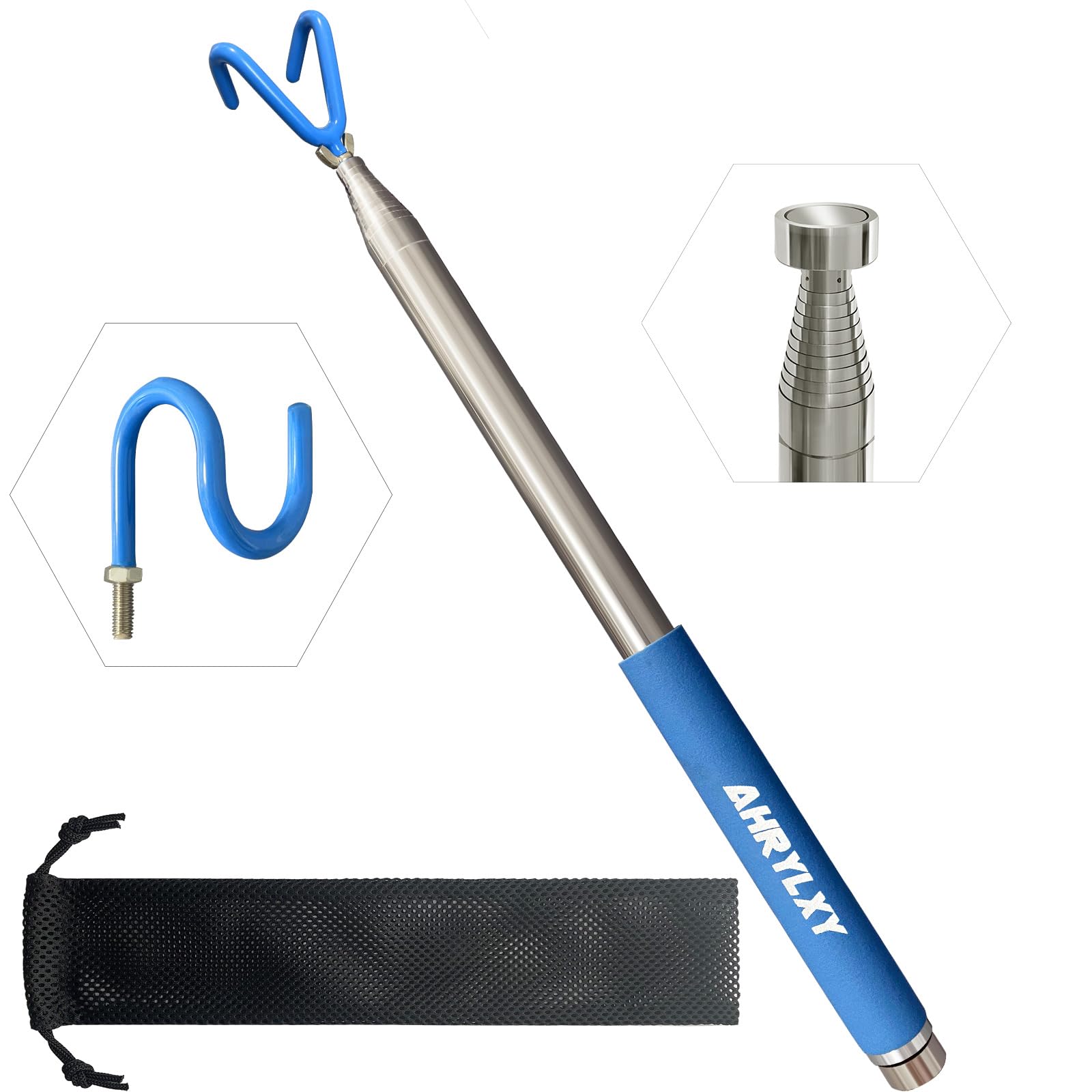 Photo 1 of AHRYLXY Telescoping Pickup Tool Magnetic Pole with 3 Hooks, 10 FT Telescopic Push Pull Rod Wire Reacher Grabber Disc Golf Retriever, Disc Golf Accessories