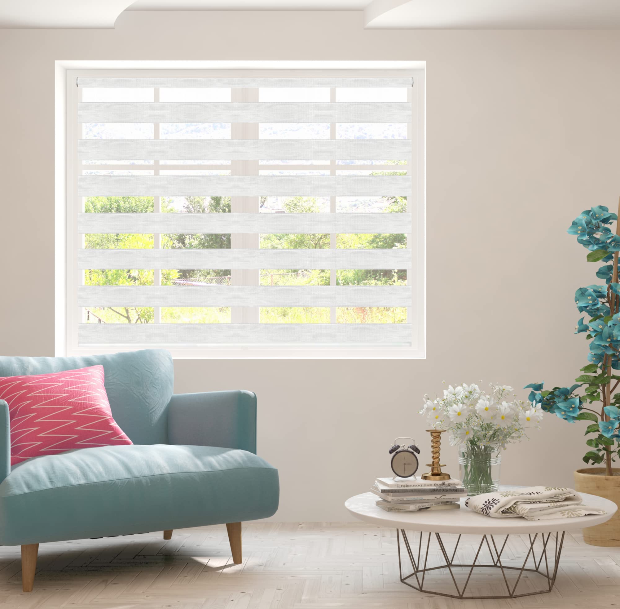 Zebra Blind - Day and Night Roller Blinds, Elegant and Durable Zebra Roller Blinds for Bedroom, Kitchen, and Office, Easy to Clean, 150 cm Drop, White, 50cm Width