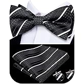 Hi-Tie Bow Ties for Men Pre-Tied Pocket Square with Cufflinks Mens Bowtie Sets for Wedding Formal Party