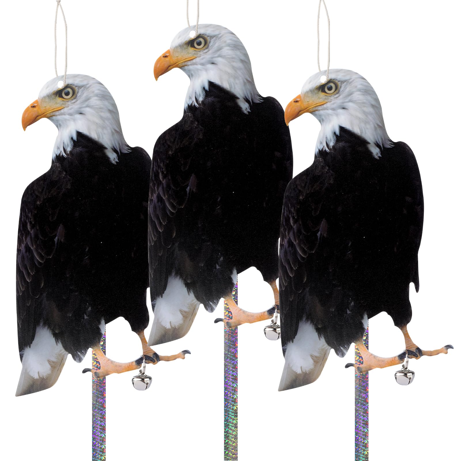 Lifreer Owl to Keep Birds Away, 3PCS Bird Scare Hawk Fake Owl Reflective Birds Deterrent Hanging Decoration Bird Control Device for Farms, Orchards, Gardens, Windows