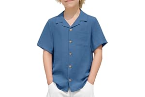 Arshiner Boys Casual Button Down Shirts Short Sleeve Textured Summer Beach Shirt with Pocket
