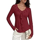 Meetrendi Women's Long Sleeve Shirts Dressy Casual V Neck Ruffle Knit Tunic Tops 2025 Fall Trendy Work Blouse